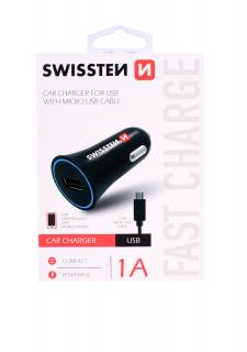 Swissten autonabíjačka s USB, 1A s micro USB káblom