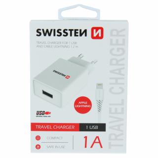 Swissten sieťový adaptér 1xUSB, 1A + Dátový kábel USB / Lightning 1,2 m - biely