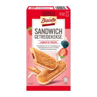 Biscotto Sandwich Joghurt & Beeren plnené cereálne sušienky - 253 g