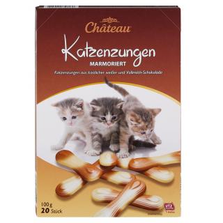 Chateau Katzenzungen mačacie jazíčky 20ks - 100g náplň: Mliečna a biela čokoláda