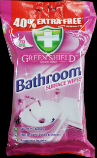 GREEN SHIELD Bathroom vlhčené čistiace antibakteriálne  obrúsky na kúpeľnu- 70 ks