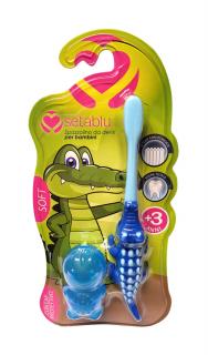 Setablu detská zubná kefka s plastovou figúrkou Krokodíla Farba: Modrá