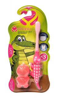 Setablu detská zubná kefka s plastovou figúrkou Krokodíla Farba: Ružová