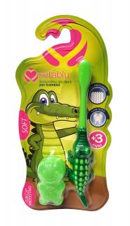 Setablu detská zubná kefka s plastovou figúrkou Krokodíla Farba: Zelená
