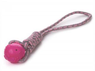Bavlnené preťahovadlo s TPR loptou - odolná (gumová) hračka z termoplastickej gumy Farba: ružová