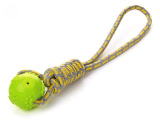 Bavlnené preťahovadlo s TPR loptou - odolná (gumová) hračka z termoplastickej gumy Farba: Zelená