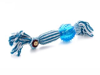 Bavlnený pískací uzol s TPR loptou (33 cm), ideálny pre aktívnu hru Farba: Modrá