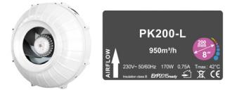Ventilátor PRIMA KLIMA 200 - 950m3/h - Ø200mm - 1 rychlost