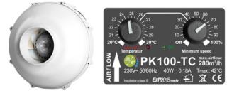 Ventilátor PRIMA KLIMA CTRL 100 - 280m3/h - Ø100mm - regulátor + termostat