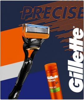 Gillette Fusion Sensitive gel na holení citlivá pleť 200 ml + Fusion pánský holicí strojek 1 kus + náhradní hlavice 1 kus darčeková sada