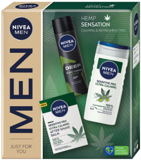 Nivea Men darčeková sada Hemp Sensation balzam po holení, antiperspirant, sprchový gél