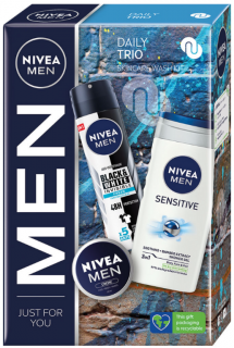 Nivea Men Sensitive sprchový gél 3v1 250 ml + Black  White antiperspirant proti bielym škvrnám 150 ml + Creme krém na tvár a telo 150 ml