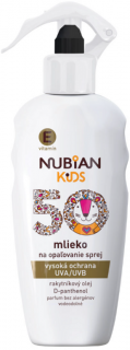 Nubian Kids Vitamín E mlieko na opaľovanie spray SPF50 200 ml