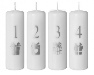 Sviečky adventné s číslami,valec,biele,4ks