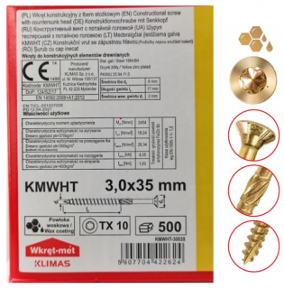 TX 3x35mm - 500 ks - Skrutky / Vruty do dreva so zapustenou hlavou, KMWHT