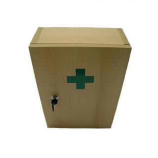 Lekárnička nástenná drevená biela s náplňou do 30 osôb DIN 13169