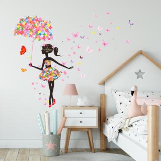 Samolepka na stenu  Dievča s motýľmi  170x145 cm