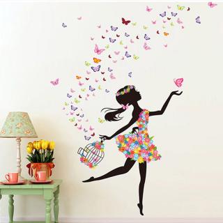Samolepka na stenu  Dievča s motýľmi s klietkou  130x170 cm