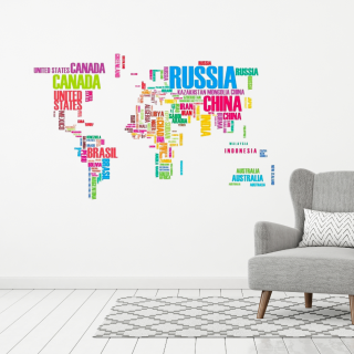Samolepka na stenu  Mapa sveta 2 - farebná  74x122cm