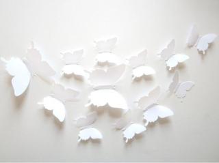Samolepka na stenu  Plastové 3D Motýle - Biele“ 12ks 5-10 cm