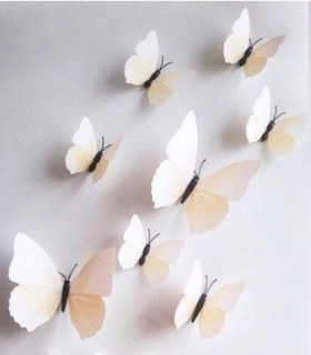 Samolepka na stenu  Plastové 3D Motýle - Krémové  12ks 6-12 cm