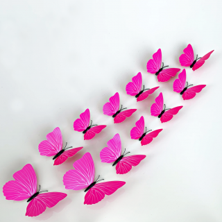 Samolepka na stenu  Plastové 3D Motýle - Ružové  12ks 6-12 cm