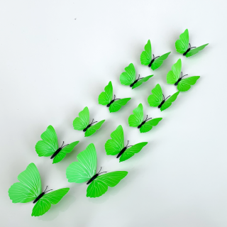 Samolepka na stenu  Plastové 3D Motýle - Zelené  12ks 6-12 cm