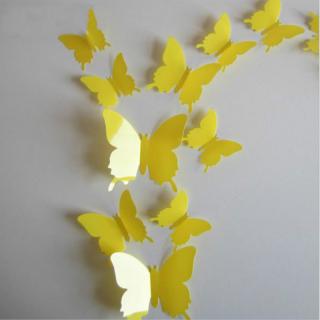 Samolepka na stenu  Plastové 3D Motýle - Žlté  12ks 5-10 cm