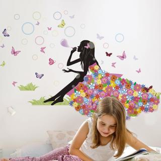 Samolepka na stenu  Sediace dievča s motýľmi  132x88 cm