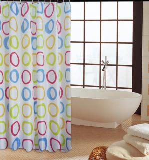 Kúpelňový záves Textilný vzorovaný  kruhy - 180x200