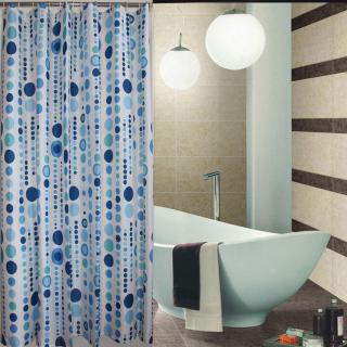 Kúpelňový záves Textilný vzorovaný  modré bodky - 180x200