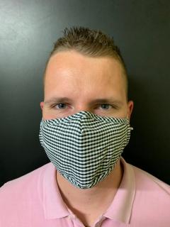Exkluzívna maska na tvár s filtrom 2x PM2.5 - károvaná čierno-biela (štýlové rúško na tvár)