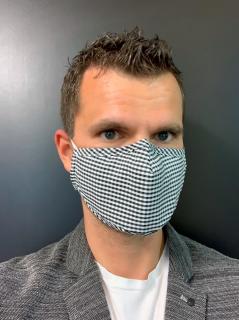 Exkluzívna maska na tvár s filtrom 2x PM2.5 - károvaná čierno-sivo-biela (štýlové rúško na tvár)