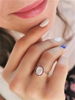 Granát a mesačný kameň strieborný prsteň (prsteň)