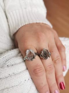 Herkimer diamant stieborný prsteň (prsteň)