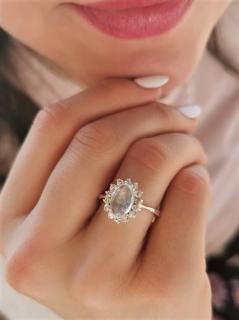 Mesačný kameň a biely topás strieborný prsteň (prsteň)