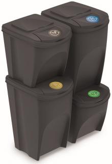 Sada 4 odpadkových košov SORTIBOX 2 x 25 l a 2 x 35 l antracit