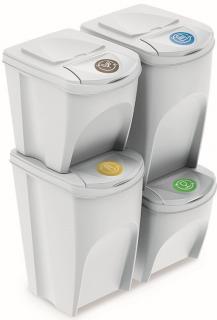 Sada 4 odpadkových košov SORTIBOX 2 x 25 l a 2 x 35 l biela