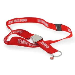 klíčenka na krk REMOVE BEFORE FLIGHT červená