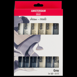 Akrylové farby Amsterdam - sada 12 x 20ml - Grey (Akrylové farby Amsterdam Standard Series - Grey)