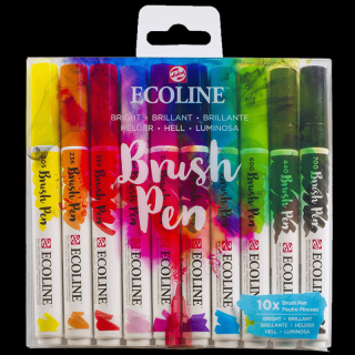 Akvarelové perá Ecoline - sada 10 ks - Bright (Talens Akvarelové pero Ecoline Brush Pen )