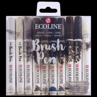 Akvarelové perá Ecoline - sada 10 ks - Greys (Talens Akvarelové pero Ecoline Brush Pen )