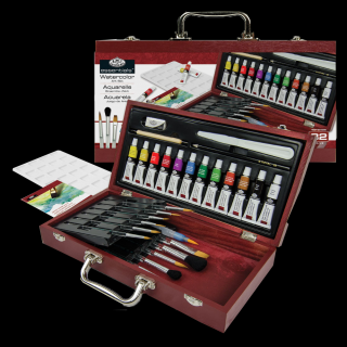 Akvarelový maliarsky set v drevenom boxe Royal&amp;Langnickel Essentials - set 32ks (Akvarelový maliarsky set v drevenom boxe Royal&amp;Langnickel Essentials - set 32ks)