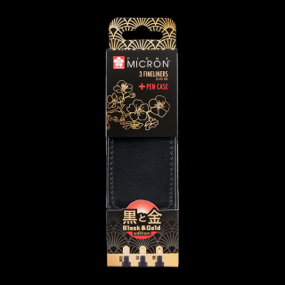 Sakura sada Pigma Micron Black &amp; Gold Limited Edition 3ks + puzdro (Limitovaná edícia Sakura Pigma  Micron Black &amp; Gold)
