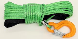 Syntetické lano na navijak 15m 6mm + hák zelené