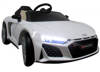 Detské elektrické autíčko Megacar Audi R8 Sport, kolesá EVA pena, rádio USB, MP3, diaľkové ovládanie, kožená sedačka , 2x35W, 12V, biele