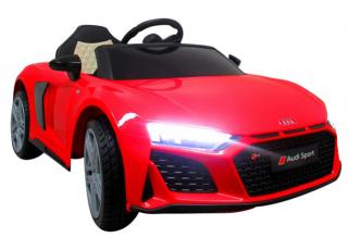 Detské elektrické autíčko Megacar Audi R8 Sport, kolesá EVA pena, rádio USB, MP3, diaľkové ovládanie, kožená sedačka , 2x35W, 12V, červená