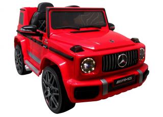 Detské elektrické autíčko Megacar Mercedes G63, kolesá EVA pena, rádio USB, MP3, diaľkové ovládanie, kožená sedačka , 2x35W, 12V, červená