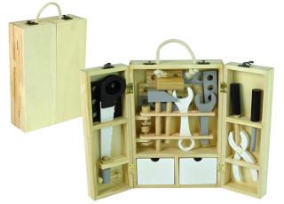 LEANTOYS Drevený edukačný kufrík s náradím, 21cm x 31cm x 8cm