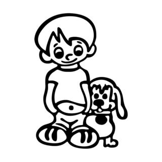 Samolepka chlapček s psíkom na auto a motorku, tuning nálepka (3354)